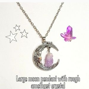 GORGEOUS DETAILED CRESCENT MOON WITH ROUGH AMETHYST